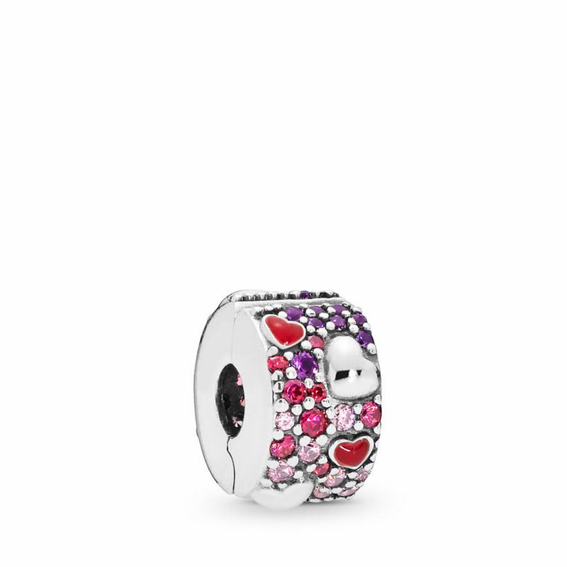 Pandora Asymmetric Hearts Of Love Charm - Sterling Silver/Enamel/Mixed Stones/Cubic Zirconia - Canad